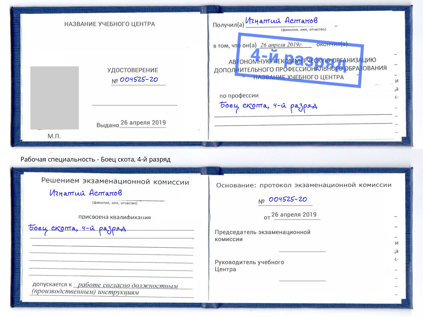 корочка 4-й разряд Боец скота Братск
