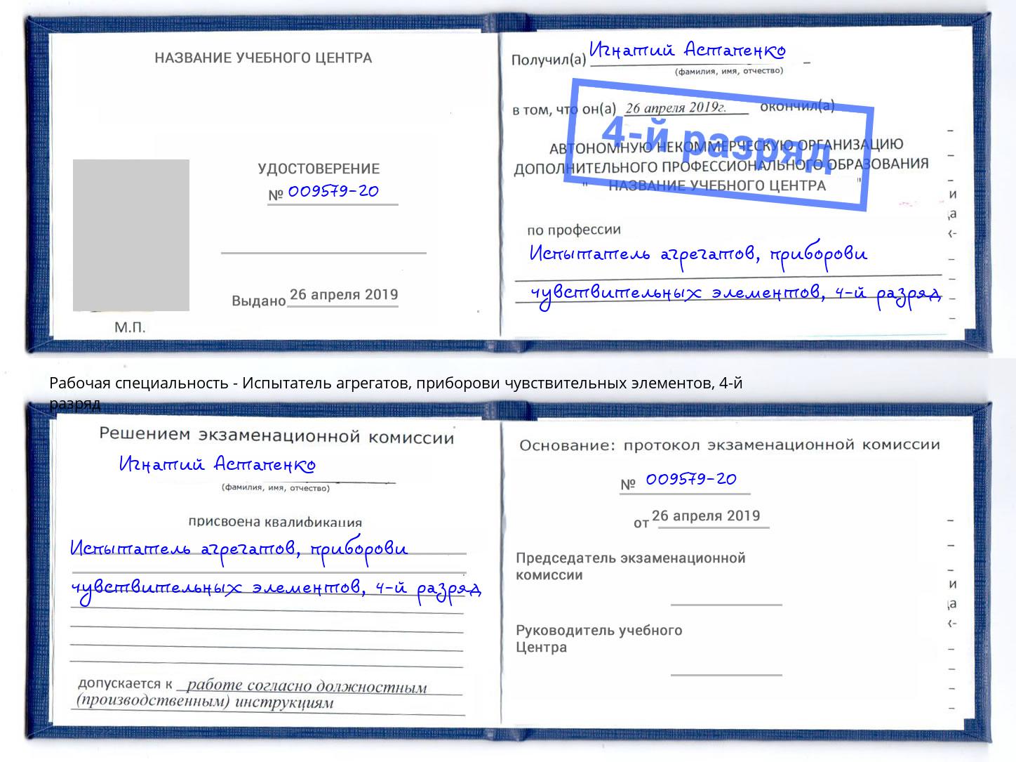 корочка 4-й разряд Испытатель агрегатов, приборови чувствительных элементов Братск