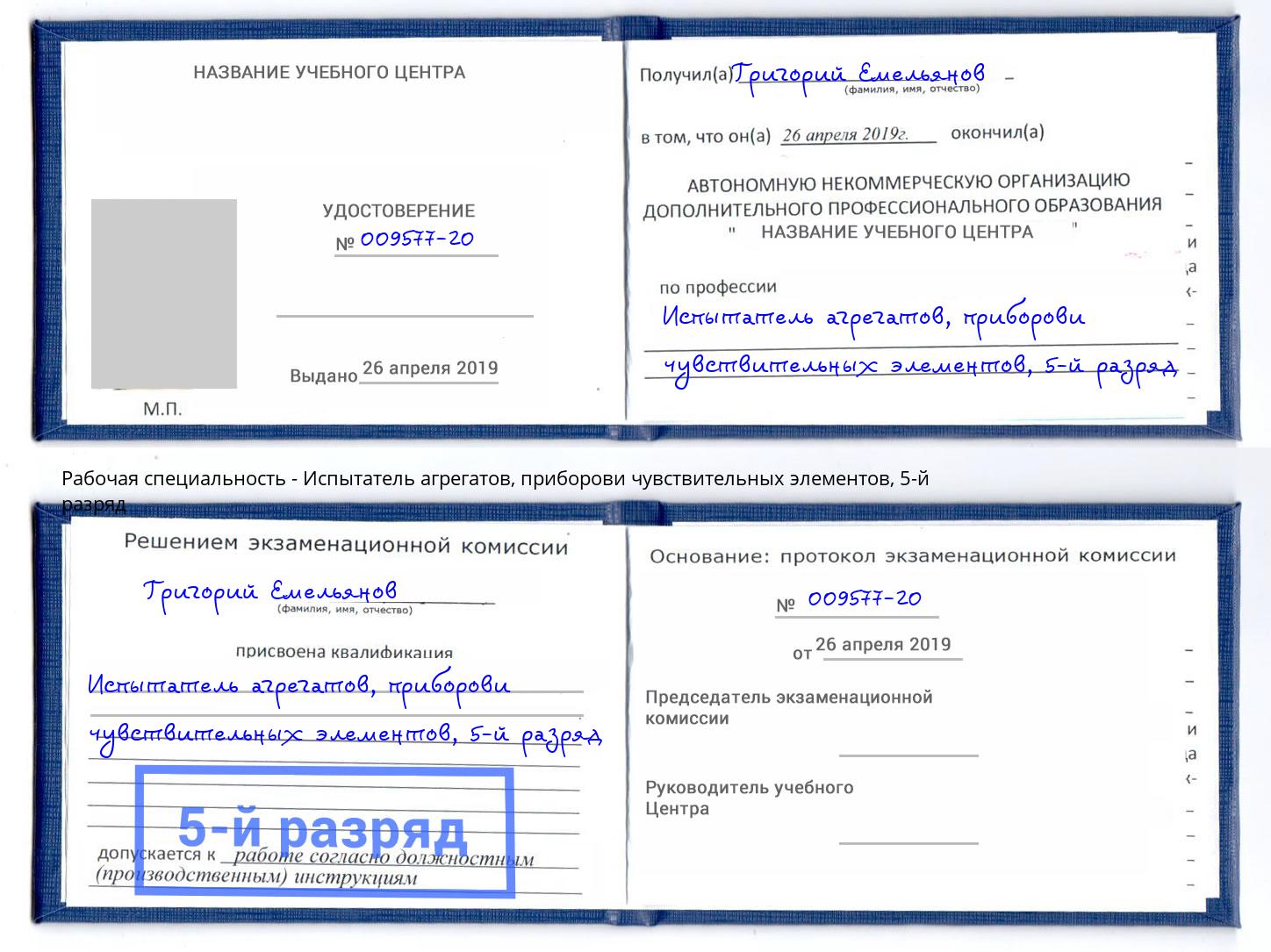 корочка 5-й разряд Испытатель агрегатов, приборови чувствительных элементов Братск