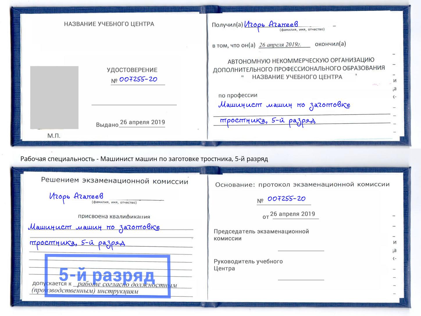 корочка 5-й разряд Машинист машин по заготовке тростника Братск