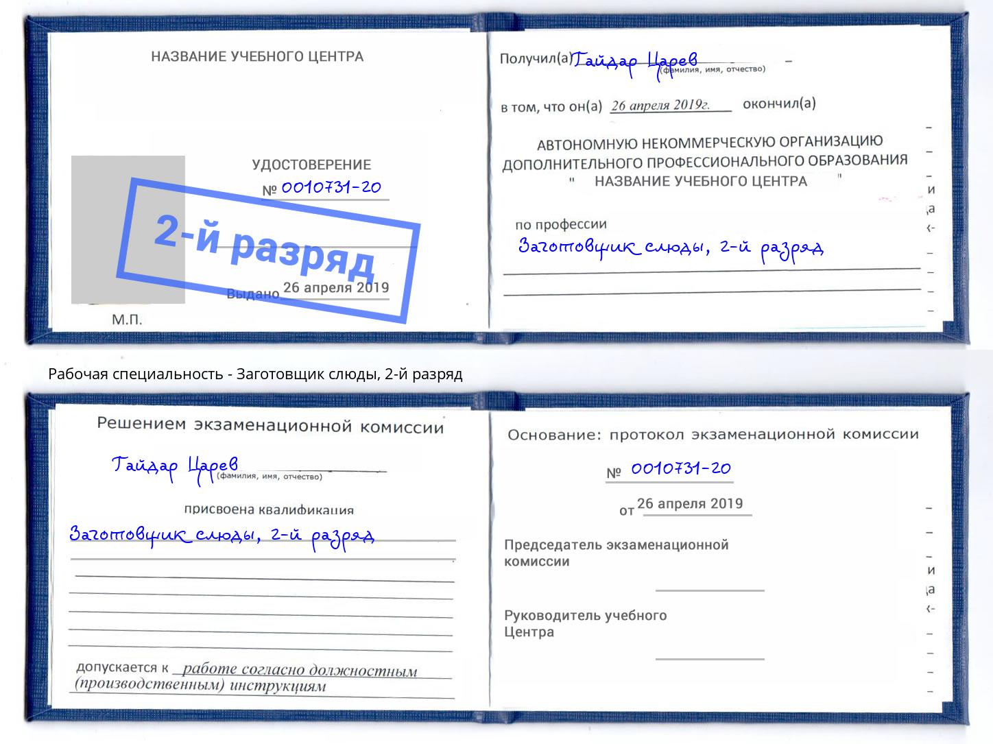 корочка 2-й разряд Заготовщик слюды Братск