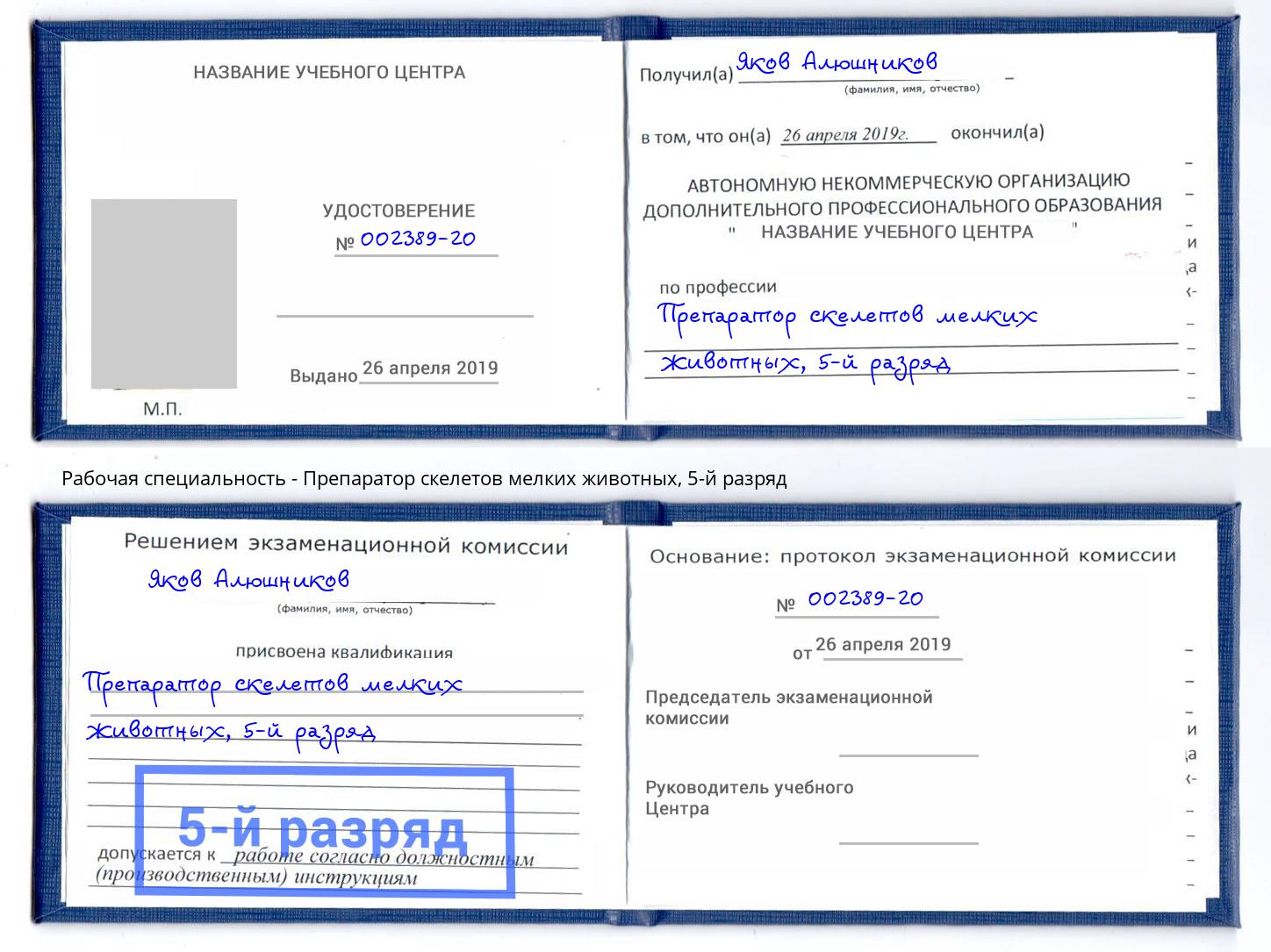 корочка 5-й разряд Препаратор скелетов мелких животных Братск