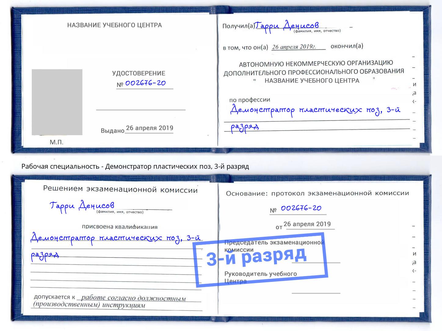 корочка 3-й разряд Демонстратор пластических поз Братск
