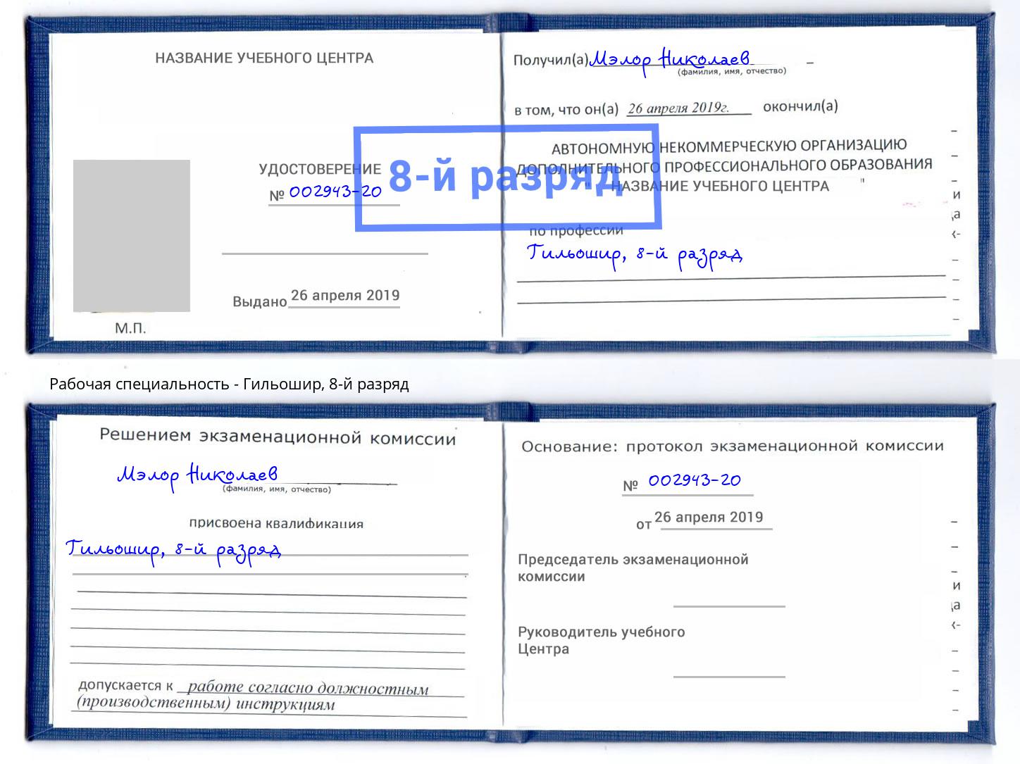корочка 8-й разряд Гильошир Братск