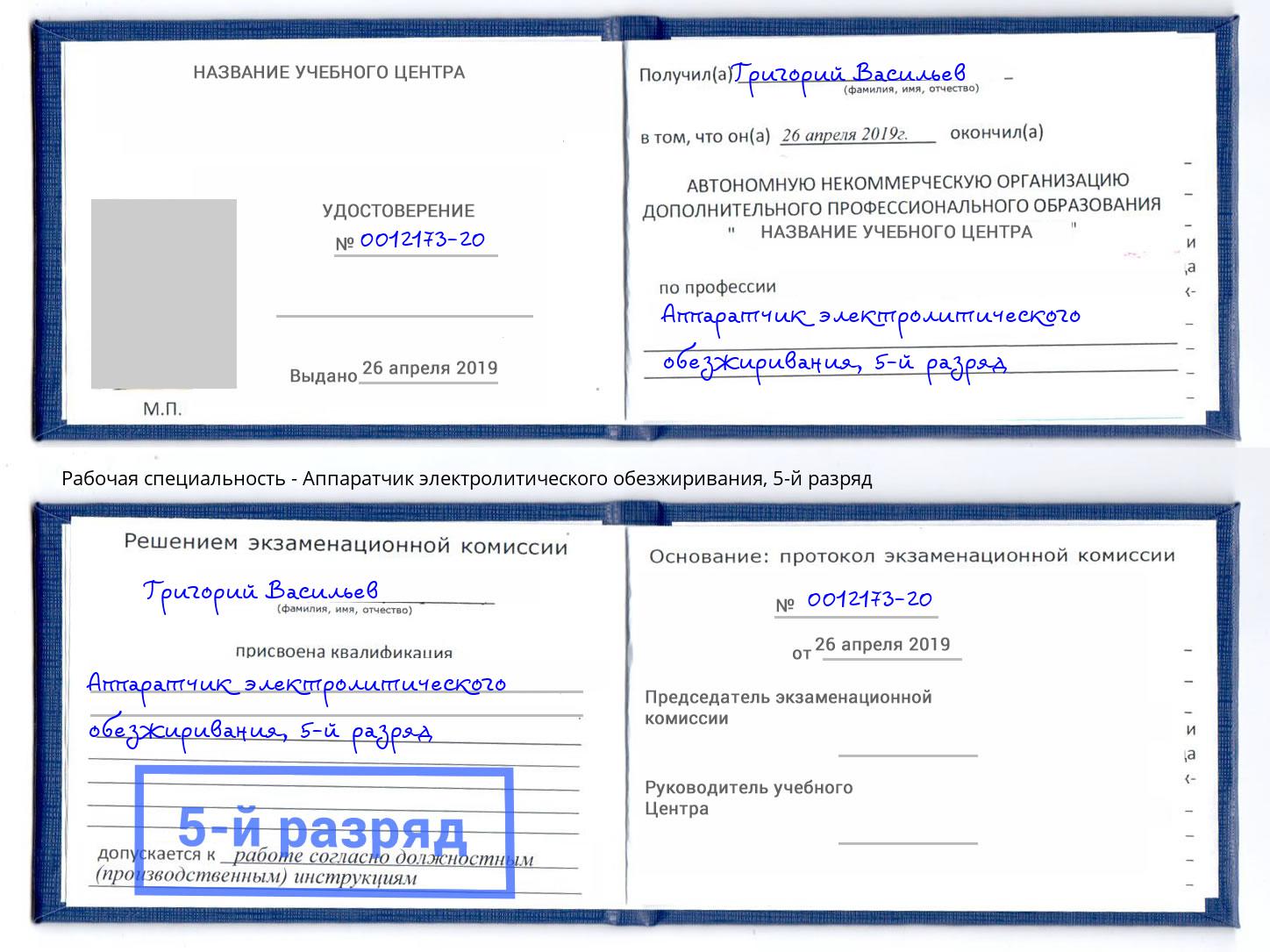 корочка 5-й разряд Аппаратчик электролитического обезжиривания Братск