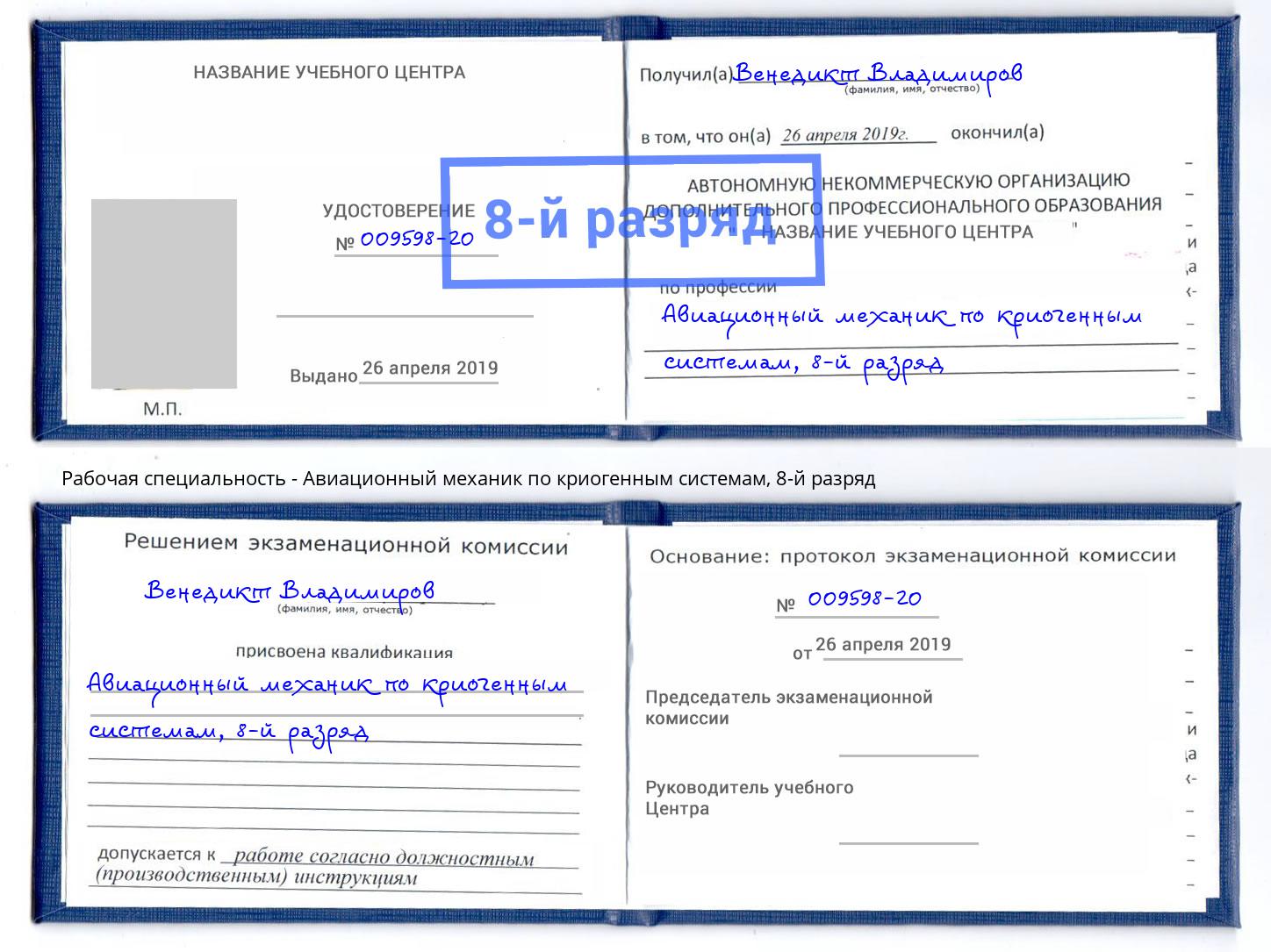 корочка 8-й разряд Авиационный механик по криогенным системам Братск